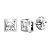 10k White Gold Invisible Set Princess Cut Diamond Earrings (1/3 cttw, H-1 Color, I1 Clarity)