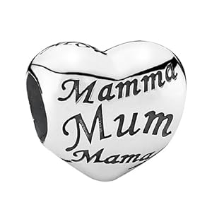 Pandora Damen-Charm 925 Sterling Silber Herz mit Schriftzug Mom in verschied. Sprachen 791112