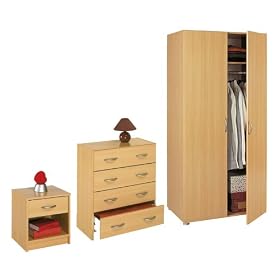 3 Piece Bedroom Furniture Set Wardrobe, Chest of Draws and Bedside Table