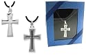 Men's REVERSIBLE CROSS PENDANT on Leather Cord - Gift Boxed