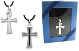 Men's REVERSIBLE CROSS PENDANT on Leather Cord - Gift Boxed