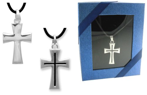 Men’s REVERSIBLE CROSS PENDANT on Leather Cord – Gift Boxed
