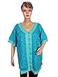 Boho Blouse Shirt Turquoise Blue Floral Cotton Top for Women Xxl S