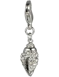 SilberDream Glitter Charm Swarowski Elements sea shell white shiny , 925 Sterling Silver Charms Pendant with Lobster Clasp for Charms Bracelet, Necklace or Earring GSC202