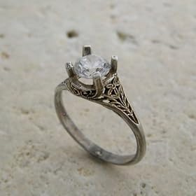 14k White Gold Elegant Art Deco Style Engagement Ring