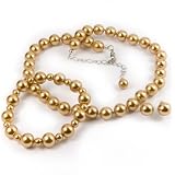 Champagne 10mm Glass Pearl Necklace, Bracelet and Earring Set by Margot Townsend
