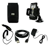 IMAGE OF EMPIRE HTC EVO Shift 4G / DROID Incredible / DROID Incredible 2 / Surround / Arrive / 7 Pro / Inspire 4G Adjustable Car Windshield Mount + Black Vertical Leather Case Pouch + Car Charger (CLA) + Home Wall Charger + USB Data Cable [EMPIRE Packaging]