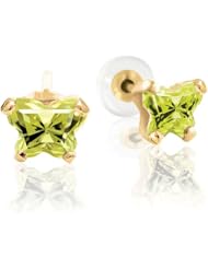 Bfly® Girls 10k Gold August Birthstone Butterfly CZ Earrings with Safety Backs