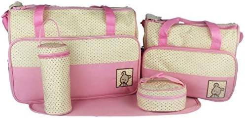 USA ACCESSORIES PINK 5 PCS 5 PIECE BABY DIAPER BAG SET WITH CHANGING PAD AND BOTTLE BAG