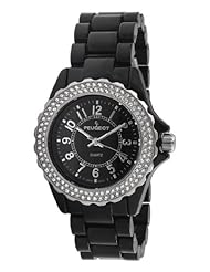 Peugeot Womens 7055BK  Swarovski Crystal Bezel Black Acrylic Watch