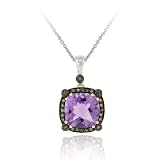 Sterling Silver 1/4 CT. TDW Champagne Diamond & 6.05 CT. TGW Amethyst Square Pendant