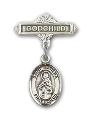 Sterling Silver Baby Badge with St. Matilda Charm and Godchild Badge Pin
