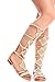 FOREVER LINK FAUX LEATHER MATERIAL BACK ZIPPER MULTI CUTOUT DESIGN OPEN TOE KNEE HIGH SANDALS