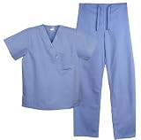Unisex Solid Color Scrub Set - Blue