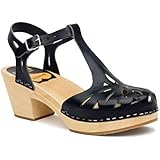 Swedish Hasbeens 890 Lucy Cut-Out Platform Leather Wood Sandals