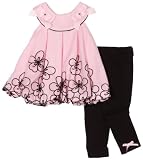 Rare Editions Baby-girls Infant Flocked Floral Bubble Legging Set, Pink/Black, 18 Months
