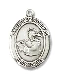 Sterling Silver St. Thomas Aquinas Medal Pendant with 24" Stainless Steel Chain in Gift Box, Patron Saint of (patronage) academics, against storms, against lightning, apologists, book sellers, Catholic academies, Catholic schools, Catholic universities, chastity, colleges, learning, lightning, pencil makers, philosophers, publishers, scholars, schools, storms, students, theologians, universities.