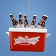 Happy Hour Budweiser Beer Bottles in Red Cooler Christmas Ornament 2.5"