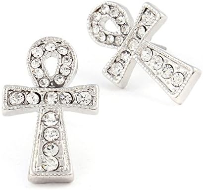 Bejeweled Silver Egyptian Ankh Post Earrings