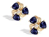 14K Yellow Gold Trillion Created Sapphire and Diamond Earrings