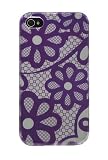 Premium Hard Design Crystal Case Cover for Apple iPhone4, 4th Generation, 4th Gen - Purple Flowers Lace Print