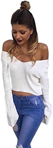 Women Sweater, FANTASDE Womens Casual Long Sleeve Jumper Sweaters Coat Blouse (M-Bust:34.6", WHITE)