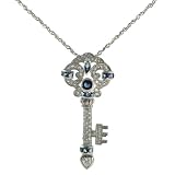Sterling Silver Simulated Sapphire and Cubic Zirconia Key Pendant by Charles Winston, 18