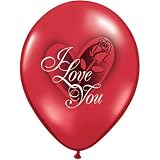 (100) I Love You Red Rose & Heart 11" Latex Balloon