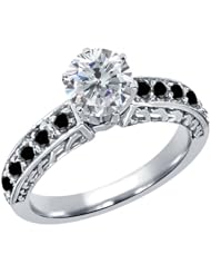 1.30 Ct Round H/I and Black Diamond 925 Sterling Silver Ring