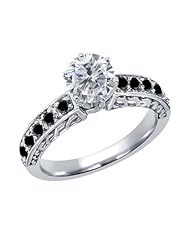1.30 Ct Round H/I and Black Diamond 925 Sterling Silver Ring