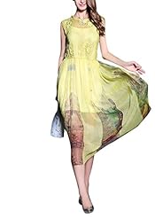 Vintage Embroidered Floral Print Silk Sleeveless  Dress