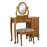 Nostalgic Oak Jewelry Armoire Vanity, Mirror & Bench Nostalgic Oak Jewelry Armoire Vanity, Mirror & Bench