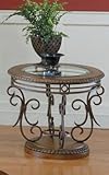 IMAGE OF Crescendo Round Glass Top End Table In Brown Leather Finish by Standard Furniture