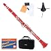 Mendini MCT-R+SD+PB Red ABS B Flat Clarinet with Case, Stand, Pocketbook, Mouthpiece, 10 Reeds and More