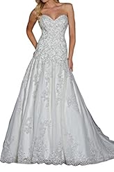 Strapless Flared-Skirt Natural   Waistline Lace Satin Sweetheart Wedding Dress 