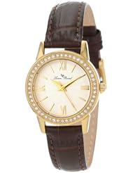 Lucien Piccard Womens LP-12006-YG-02S Veleta Silver Textured Dial Swarovski Crystal Accents Brown Leather Strap Watch