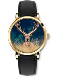 SPRAWL Aanalog Fashion Series Gold Ladies Watches of Genuine Black Leather Strap,Unique Wrist Watch for Women Girls Designed with deer
