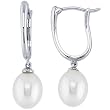 Sterling Silver Freshwater Pearl Drop Hoop Earrings