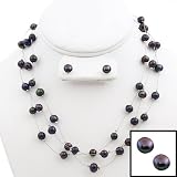 3-Row Blue Color Genuine Freshwater Pearl 18