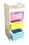 Beck International Childrens Wooden Toy Bin Tower Organizer - White with Pastel Bins