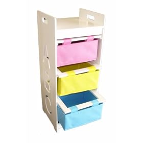 Beck International Children's Wooden Toy Bin Tower Organizer - White with Pastel Bins