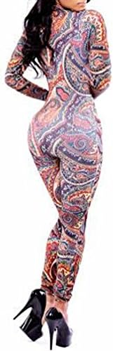 Feelmaker sexy women's slim scrawl printing zipper front jumpsuit romper playsuit