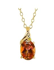 2.31 Ct Oval Ecstasy Mystic Topaz and Diamond Yellow Gold Plated Silver Pendant
