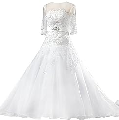 Elbow Length Sleeves Organza/Satin/Tulle Lace Sheer  Dress With a Sash 