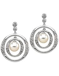 14K White Gold Cultured Pearl and Diamond Earrings -- LIFETIME WARRANTY