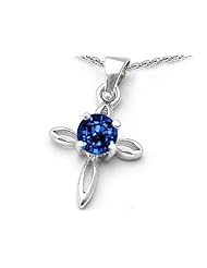 Original Star K (tm) Round Created Sapphire Cross Pendant in 925 Sterling Silver