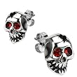 Spikes Mens 316L Surgical Stainless Cracked Skull Red CZ Eyes Stud Earring