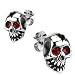 Spikes Mens 316L Surgical Stainless Cracked Skull Red CZ Eyes Stud Earring