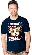 Mens Merry Corgmas Corgi Dog Ugly Christmas Sweater T shirt NAVY