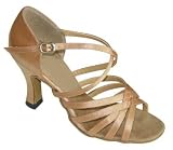 Ballroom Dancing Shoes - Salsa Dance Sandal - Tan Satin ROBIN 2.2 Heel